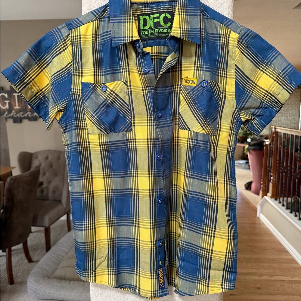 DIXXON Blue and Yellow Plaid Kids Button Down Shirt